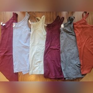 Bundle of 6 Layering Tanks: 5 H&M Basics Size Medium, 1 No Boundaries Size Large